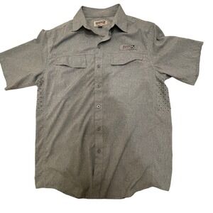 Hook & Tackle Fishing Shirt Vented Short Sleeve Button Up Gray Mens‎ M
